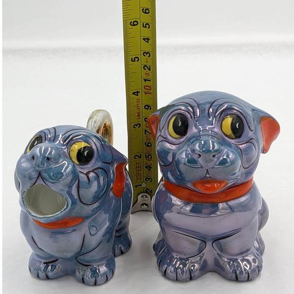 Japanese Bonzo Dog Fu Blue Lusterware Sugar Creamer Hand Painted Anthropomorphic - Picture 3 of 13